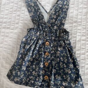 Zara Kids Floral Blue Overall Dress